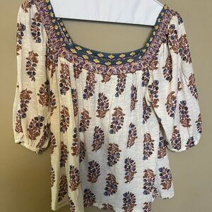 Lucky Brand Cream and Brown Floral Blouse